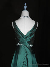 Green Vintage Style Taffeta with Lace Prom Dress, Green Long Party Dress